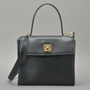 CELINE ring hardware handbag shoulder bag leather black crossbody top handle